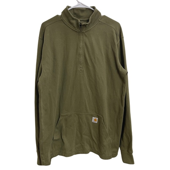 Carhartt Other - Carhartt Olive Green 1/4‎ Zip Pullover Mock Neck Workwear Sweatshirt Size L Tall